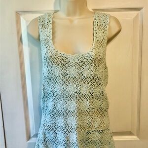 Cache Light Mint Crochet Scoop Neck Tank